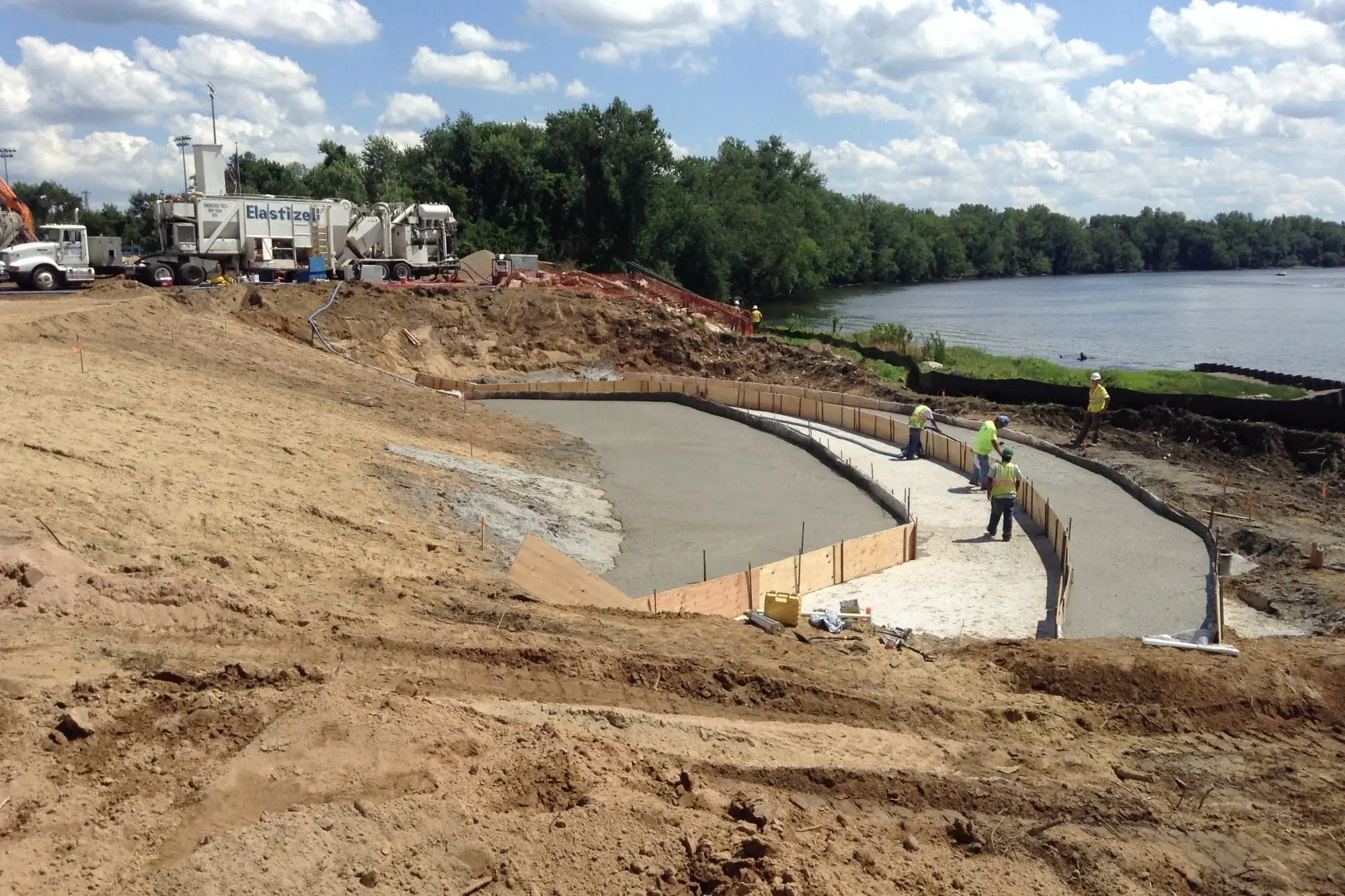 Elastizell Systems using their concrete plant truck to repair a landslip with lightweight cellular concrete in Charlotte, North Carolina